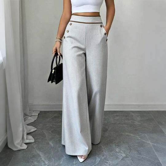 Top Rated 🌿🛍️ Contrast-Trim Wide-Leg Pants – legant Drape & Flattering High-Rise