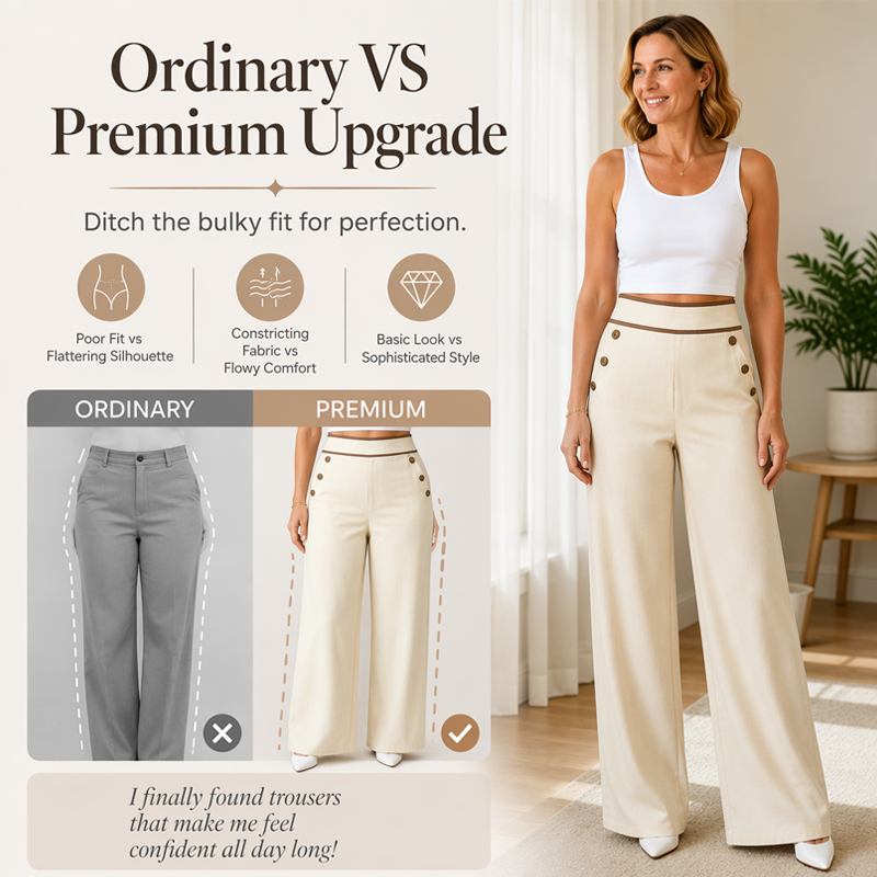Top Rated 🌿🛍️ Contrast-Trim Wide-Leg Pants – legant Drape & Flattering High-Rise