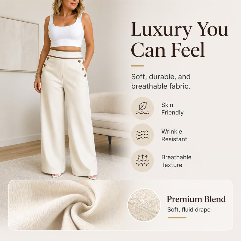 Top Rated 🌿🛍️ Contrast-Trim Wide-Leg Pants – legant Drape & Flattering High-Rise