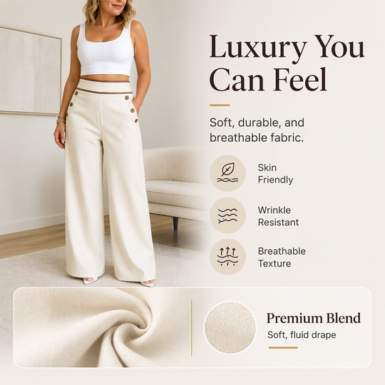 Top Rated 🌿🛍️ Contrast-Trim Wide-Leg Pants – legant Drape & Flattering High-Rise