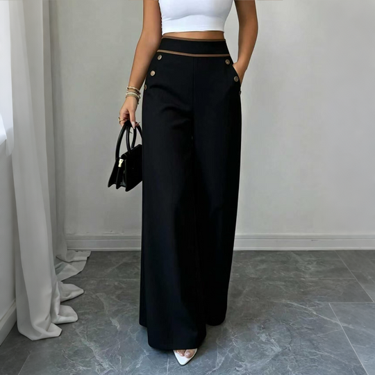 Top Rated 🌿🛍️ Contrast-Trim Wide-Leg Pants – legant Drape & Flattering High-Rise