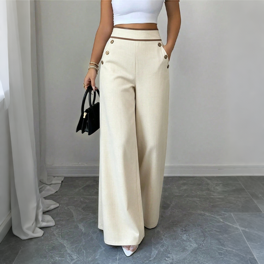Top Rated 🌿🛍️ Contrast-Trim Wide-Leg Pants – legant Drape & Flattering High-Rise