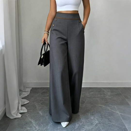 Top Rated 🌿🛍️ Contrast-Trim Wide-Leg Pants – legant Drape & Flattering High-Rise