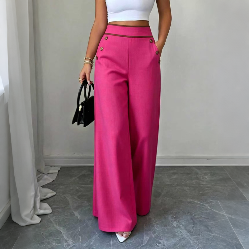 Top Rated 🌿🛍️ Contrast-Trim Wide-Leg Pants – legant Drape & Flattering High-Rise