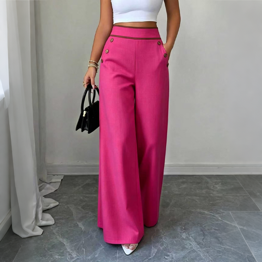 Top Rated 🌿🛍️ Contrast-Trim Wide-Leg Pants – legant Drape & Flattering High-Rise