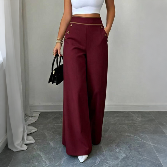 Top Rated 🌿🛍️ Contrast-Trim Wide-Leg Pants – legant Drape & Flattering High-Rise