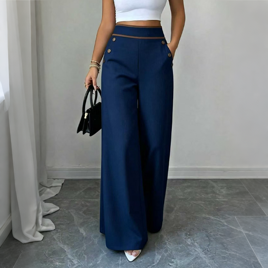 Top Rated 🌿🛍️ Contrast-Trim Wide-Leg Pants – legant Drape & Flattering High-Rise