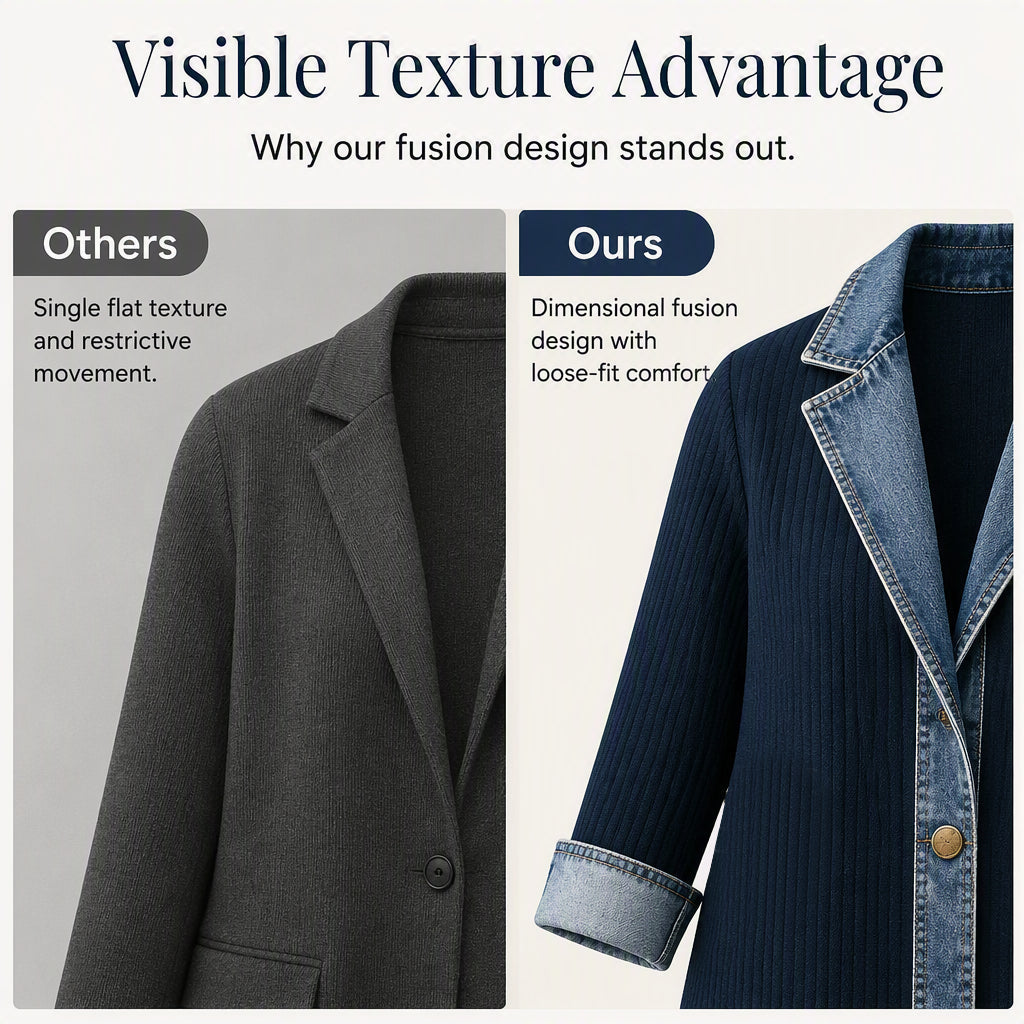 ⌛Limited-Time Offer-Women’s Elegant Denim Spliced Ribbed Knit Coat