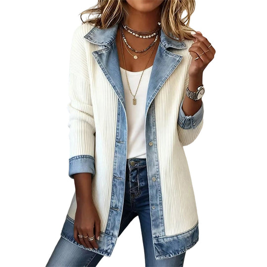 ⌛Limited-Time Offer-Women’s Elegant Denim Spliced Ribbed Knit Coat