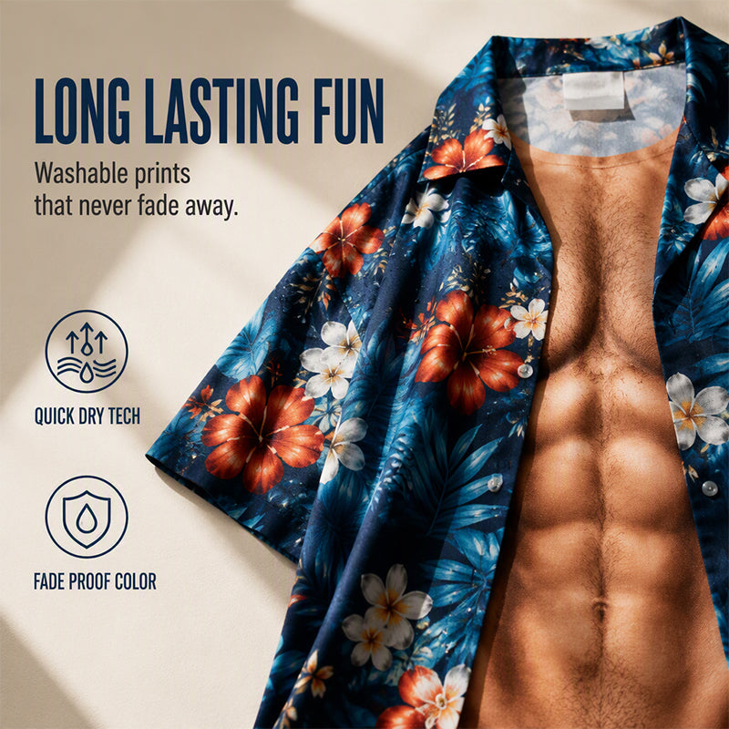 🤣🌴 The Shirt That Gets Everyone Laughing! Men's 3D Muscle Print Hawaiian Shirt | Fun Summer Party Outfit