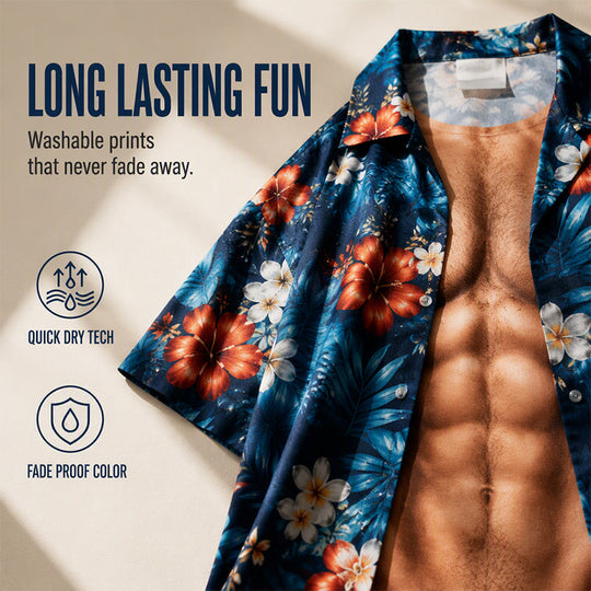 🤣🌴 The Shirt That Gets Everyone Laughing! Men's 3D Muscle Print Hawaiian Shirt | Fun Summer Party Outfit