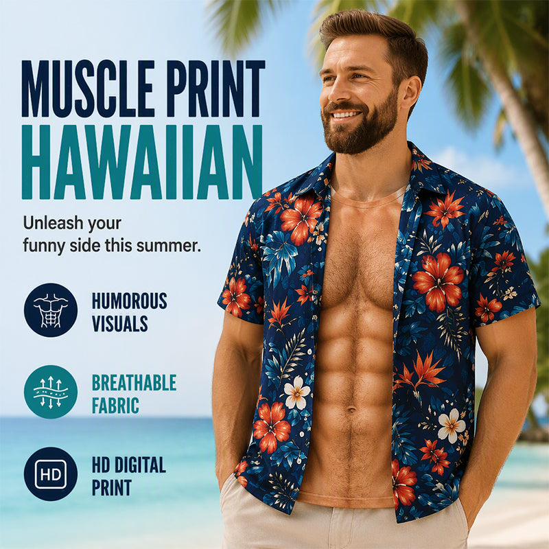 🤣🌴 The Shirt That Gets Everyone Laughing! Men's 3D Muscle Print Hawaiian Shirt | Fun Summer Party Outfit
