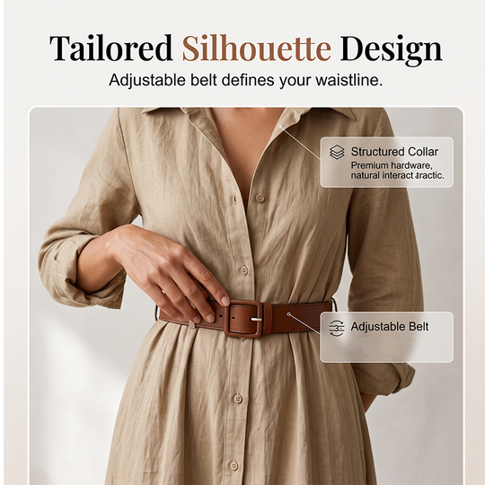 ⏰️LIMITED-TIME 50% OFF!💖Women Long Sleeve Shirt Maxi Dress with Belt Classic Turndown Collar Holiday Resort Long Dress