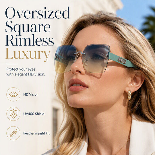 🕶️ -50% OFF! ✨ Women's Rimless Square Sunglasses – HD UV400 Resin & Metal – Oversized Design with Decorative Pearls for a Chic Urban Look 💎
