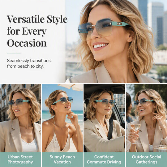 🕶️ -50% OFF! ✨ Women's Rimless Square Sunglasses – HD UV400 Resin & Metal – Oversized Design with Decorative Pearls for a Chic Urban Look 💎