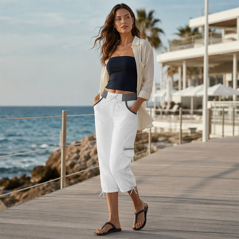 🌺Summer Hot Sale 50% OFF💐Women's High-Waist Cargo Capri Pants