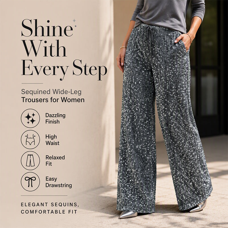 🖤 Black Friday Early Access: 50% OFF 🖤Women's Glitter Fashion Adjustable Drawstring Slimming Elastic Waist Straight-Leg Pants