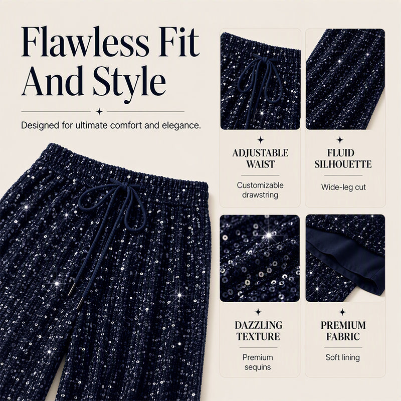 🖤 Black Friday Early Access: 50% OFF 🖤Women's Glitter Fashion Adjustable Drawstring Slimming Elastic Waist Straight-Leg Pants