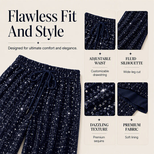 🖤 Black Friday Early Access: 50% OFF 🖤Women's Glitter Fashion Adjustable Drawstring Slimming Elastic Waist Straight-Leg Pants