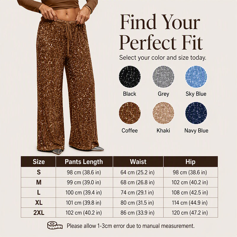 🖤 Black Friday Early Access: 50% OFF 🖤Women's Glitter Fashion Adjustable Drawstring Slimming Elastic Waist Straight-Leg Pants