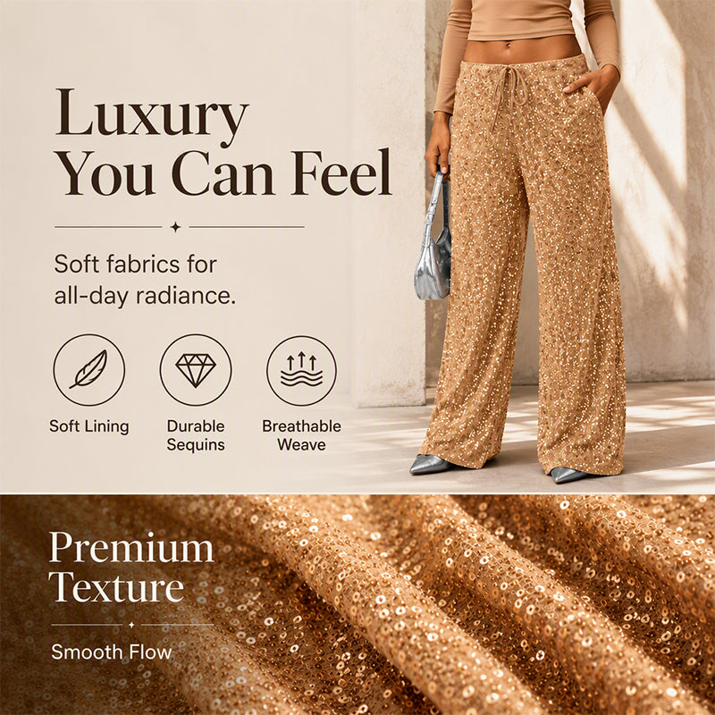 🖤 Black Friday Early Access: 50% OFF 🖤Women's Glitter Fashion Adjustable Drawstring Slimming Elastic Waist Straight-Leg Pants