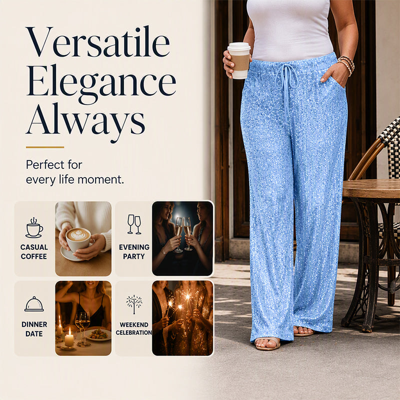 🖤 Black Friday Early Access: 50% OFF 🖤Women's Glitter Fashion Adjustable Drawstring Slimming Elastic Waist Straight-Leg Pants