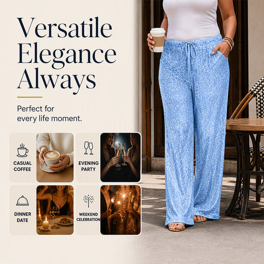 🖤 Black Friday Early Access: 50% OFF 🖤Women's Glitter Fashion Adjustable Drawstring Slimming Elastic Waist Straight-Leg Pants