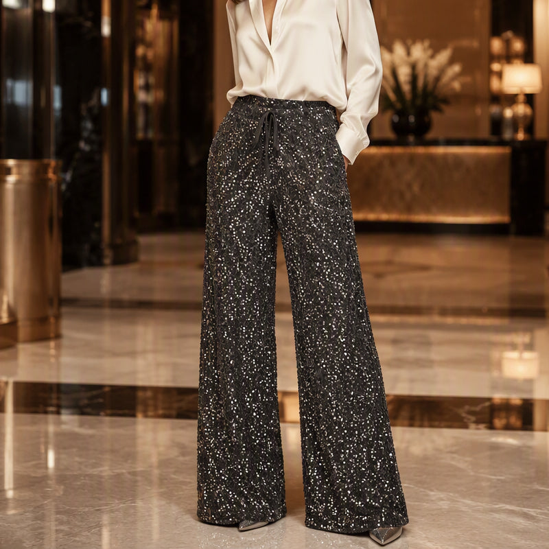 🖤 Black Friday Early Access: 50% OFF 🖤Women's Glitter Fashion Adjustable Drawstring Slimming Elastic Waist Straight-Leg Pants
