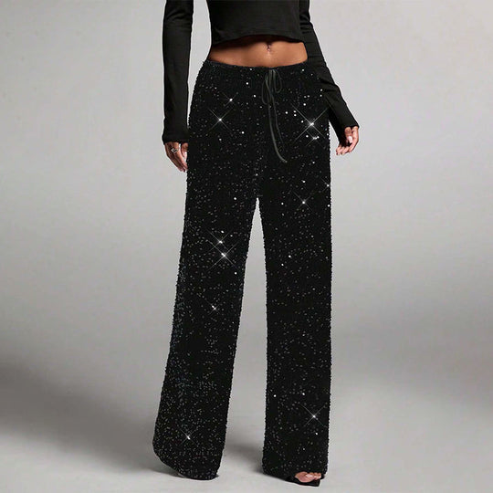 🖤 Black Friday Early Access: 50% OFF 🖤Women's Glitter Fashion Adjustable Drawstring Slimming Elastic Waist Straight-Leg Pants