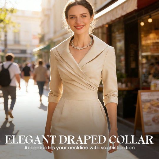 ✨Hot Sale 50% OFF! 👗Elegant Lapel Collar Sheath Dress with Pockets