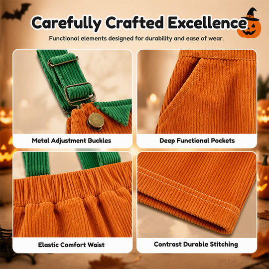 👻 HOT HALLOWEEN DEAL✨Kids Pumpkin Corduroy Suspender Overalls Shorts