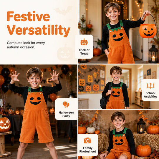 👻 HOT HALLOWEEN DEAL✨Kids Pumpkin Corduroy Suspender Overalls Shorts