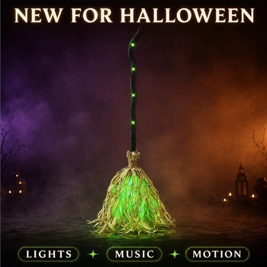 🧙 Bring Your Garden to Life This Halloween – Animated Witch Broom with Lights & Spooky Sounds. 50% Off. UK Stock