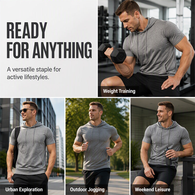 Men's Hooded Short Sleeve T-Shirt with Pocket