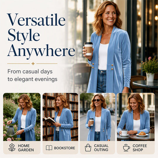 ☀️🧥Seasonal Style - Double-Breasted Velvet Open Cardigan
