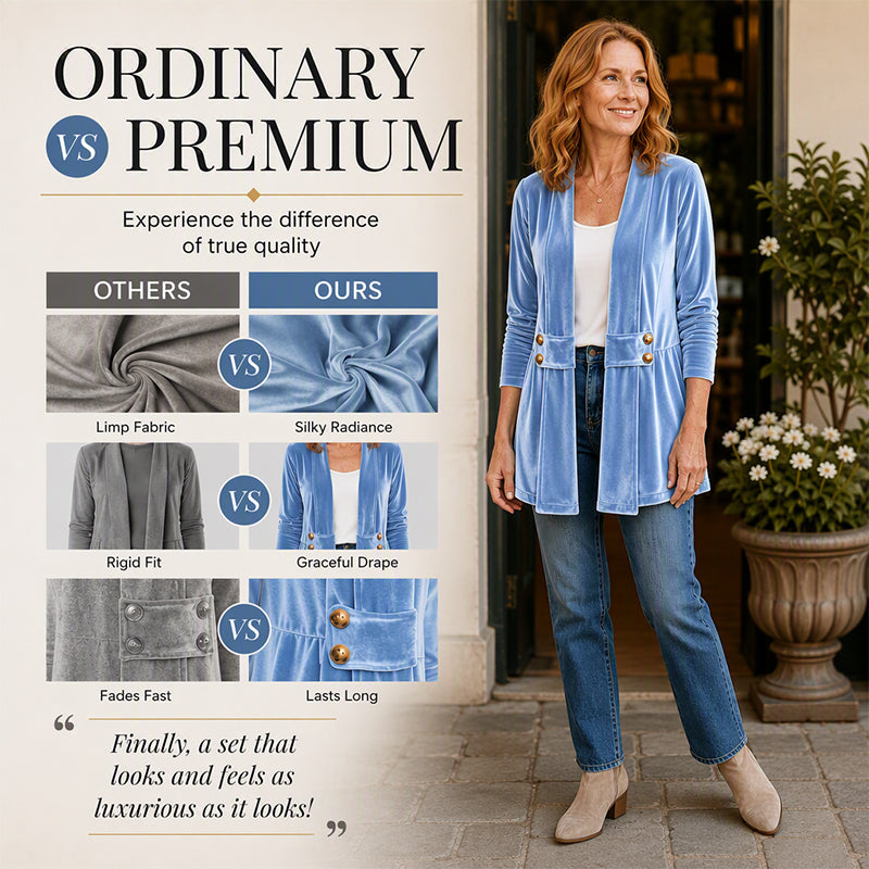 ☀️🧥Seasonal Style - Double-Breasted Velvet Open Cardigan