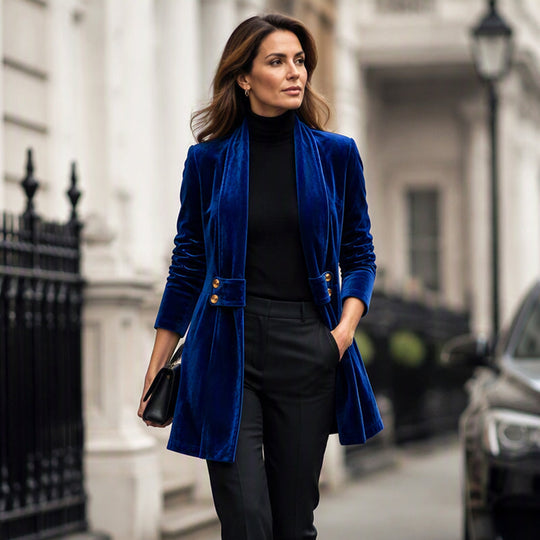 ☀️🧥Seasonal Style - Double-Breasted Velvet Open Cardigan