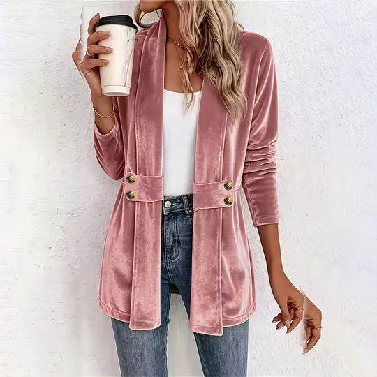 ☀️🧥Seasonal Style - Double-Breasted Velvet Open Cardigan