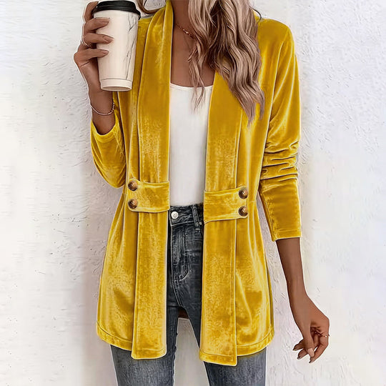 ☀️🧥Seasonal Style - Double-Breasted Velvet Open Cardigan