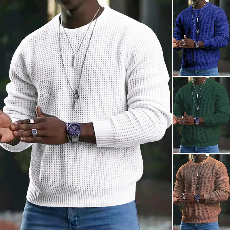 👔Seasonal Style - Men's Stretch Knit Pullover – Classic Crew Neck & Easy Pairing with Jeans or Joggers