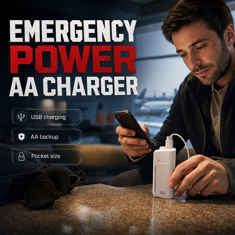 📢📢50% OFF !! ⏰Portable Emergency Phone Charger AA Battery Powered Power Bank with LED Flashlight