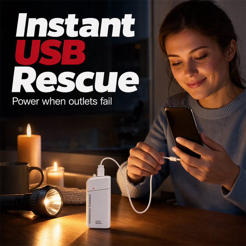 📢📢50% OFF !! ⏰Portable Emergency Phone Charger AA Battery Powered Power Bank with LED Flashlight