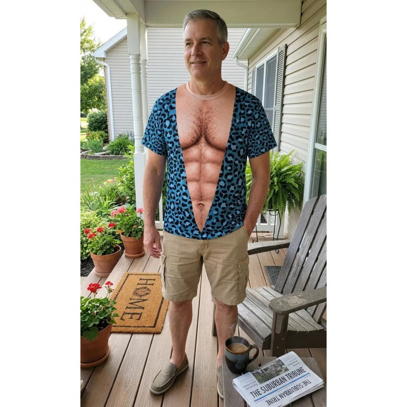⏰️LIMITED-TIME 50% OFF! 🔥Funny Men's Fake Muscle T-Shirt – 3D Printed Bodybuilding Illusion Tee for Beach & Parties