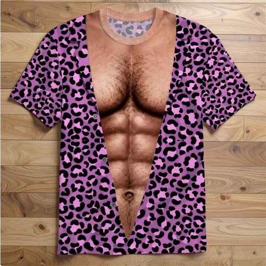 ⏰️LIMITED-TIME 50% OFF! 🔥Funny Men's Fake Muscle T-Shirt – 3D Printed Bodybuilding Illusion Tee for Beach & Parties