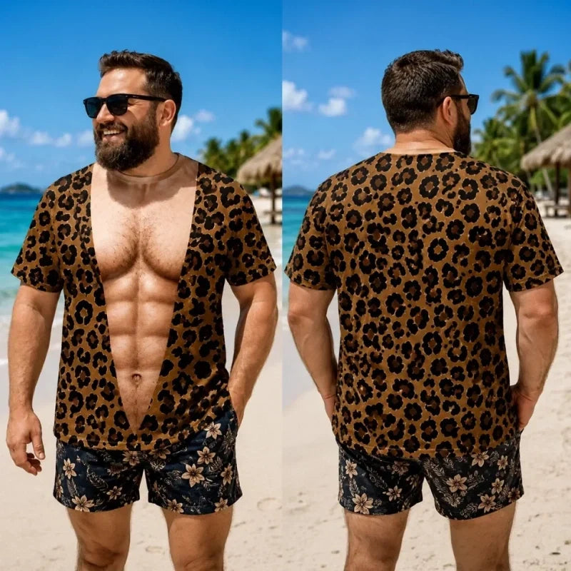 ⏰️LIMITED-TIME 50% OFF! 🔥Funny Men's Fake Muscle T-Shirt – 3D Printed Bodybuilding Illusion Tee for Beach & Parties