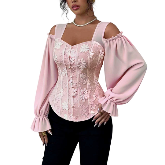 🌸Hot Sale 50% OFF💖Women's Cold Shoulder Floral Jacquard Top