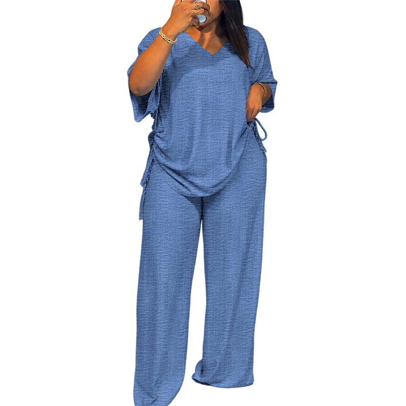 🌸Hot Sale 50% OFF💖Women’s Casual V-Neck Top & Wide-Leg Pants Set