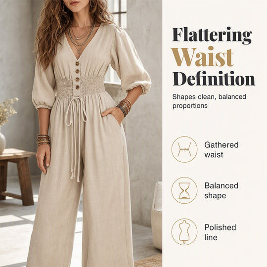 Women's Waist-Defining V-Neck Jumpsuit