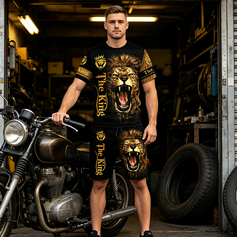 🔥 2026 Fresh Drops | Flat 50% OFF Today! 💸Men's Casual Animal Graphic T-Shirt and Shorts Set