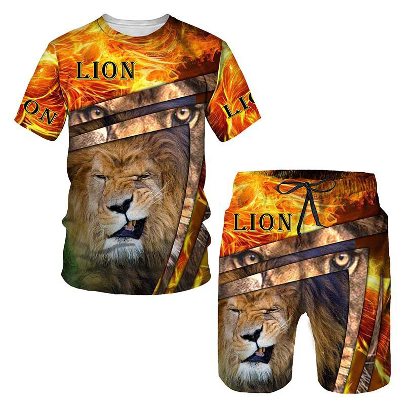 Men's Casual Animal Graphic T-Shirt and Shorts Set
